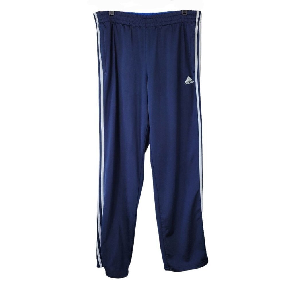 Adidas Sz Large Classic Track Pants Navy Blue Triple Stripe Pull Cord Cuffs VGC